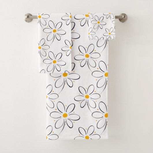 White Daisy Pattern Bad Handdoek (Insitu)