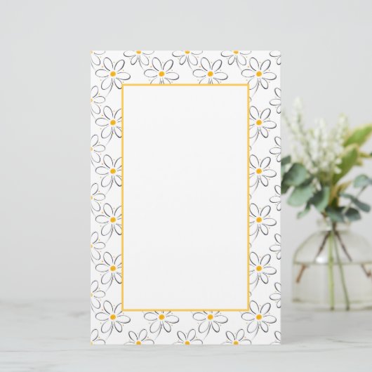 White Daisy Pattern Briefpapier (Staand voorkant)