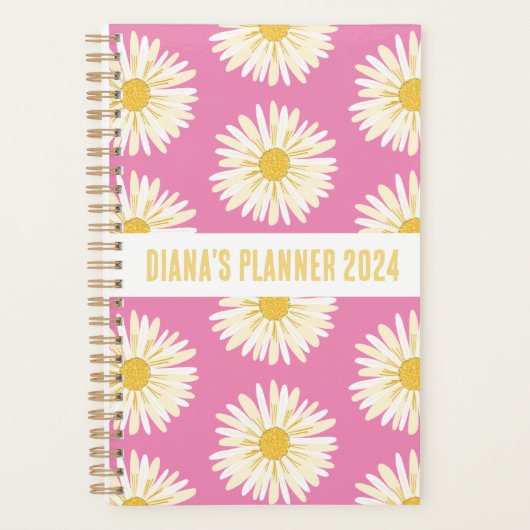 White Daisy Pattern Flowers Blooms Floral CUSTOM Planner (Voorkant)