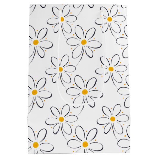 White Daisy Pattern Medium Cadeauzakje (Achterkant)