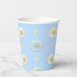 White Daisy Pattern on Light Blue Background Papieren Bekers