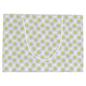 White Daisy Pattern on White Large Gift Bag Large Cadeauzakje (Achterkant)