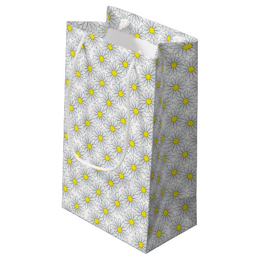 White Daisy Pattern on White Small Gift Bag Klein Cadeauzakje (Achterkant Gekanteld)