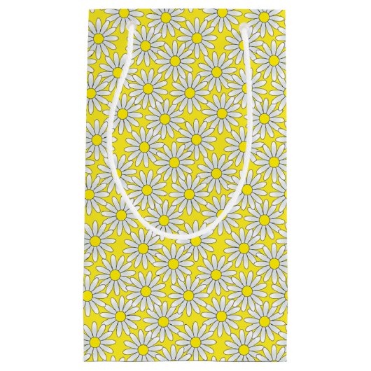 White Daisy Pattern on Yellow Small Gift Bag Klein Cadeauzakje (Voorkant)