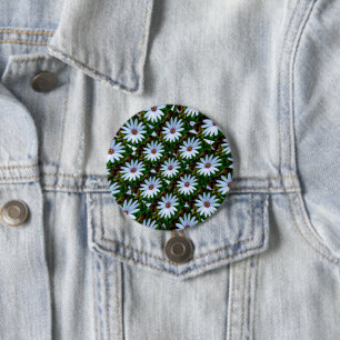 White Daisy Pattern Ronde Button 7,6 Cm