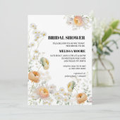 White Daisy, Peach Floral Bridal Shower Invitation Kaart (Staand voorkant)