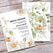 White Daisy, Peach Floral Bridal Shower Invitation Kaart