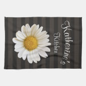 White Daisy Personalized Dark Striped Theedoek (Horizontaal)