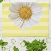 White Daisy Personalized Yellow Striped Theedoek (Gevouwen)