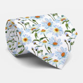 White Daisy Print Pattern Stropdas (Opgerold)
