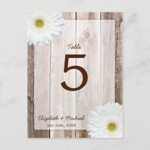 White Daisy Rustic Barn Wood Trouwtafel Nummer Briefkaart
