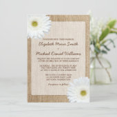 White Daisy Rustic Burlap Wedding Invitations Kaart (Staand voorkant)