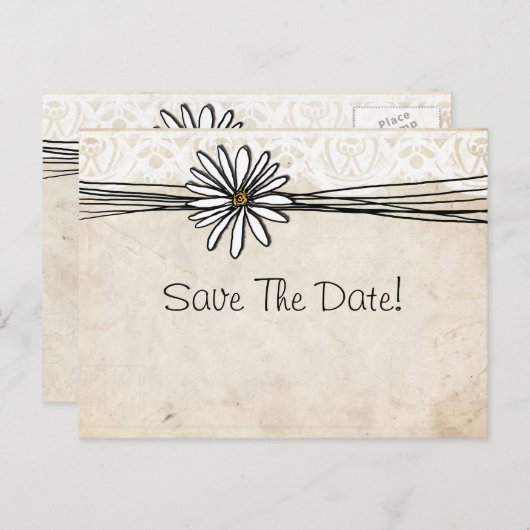 White Daisy Sla de datum op Aankondigingskaart (Voorkant / Achterkant)