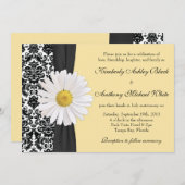 White Daisy Vintage Mariage damassé Invitation (Devant / Derrière)