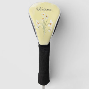 White Daisy Yellow Floral Waterverf Name Golfheadcover