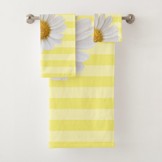 White Daisy Yellow Striped Persoonlijk Bad Handdoek (Insitu)