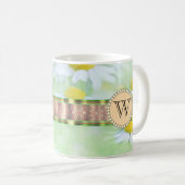 White Daisy's in Green Meadow Monogram Koffiemok (Voorkant rechts)
