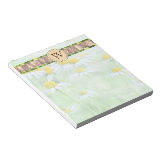 White Daisy's in Green Meadow Monogram Notitieblok (Schuin)