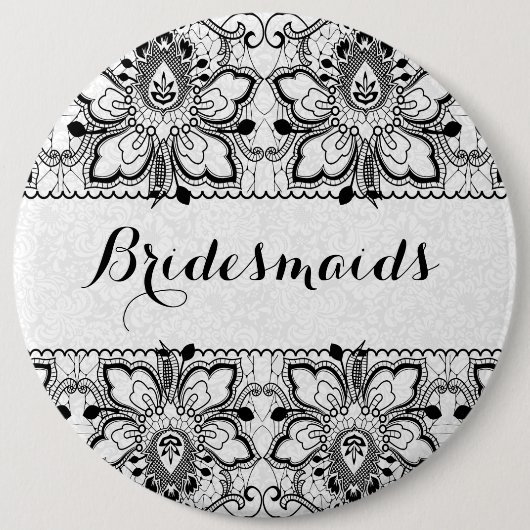 White Damascus & Black Lace Bridesmaids Button (Voorkant)