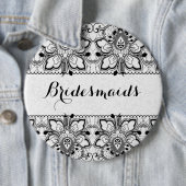 White Damascus & Black Lace Bridesmaids Button (In situ)