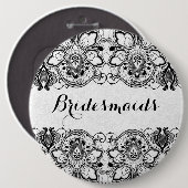 White Damascus & Black Lace Bridesmaids Button 2 (Voorkant /achterkant)