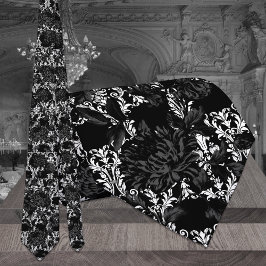 White Damask Black Floral Wedding Stropdas