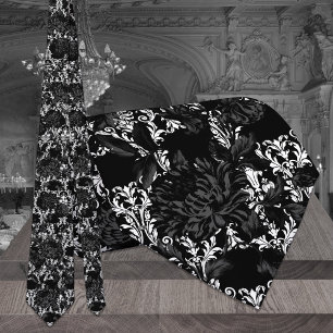 White Damask Black Floral Wedding Stropdas