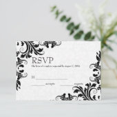White Damask & Black Lace RSVP Kaartje (Staand voorkant)