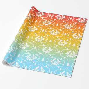 White Damask Colorful Ombre Cadeaupapier