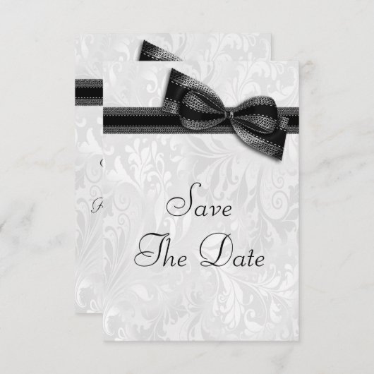 White Damask en Faux Bow bewaren de datum Kaart (Voorkant / Achterkant)