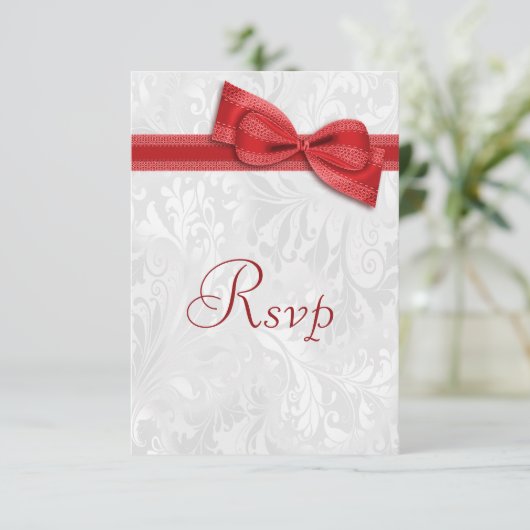 White Damask en Faux Bow RSVP (Staand voorkant)