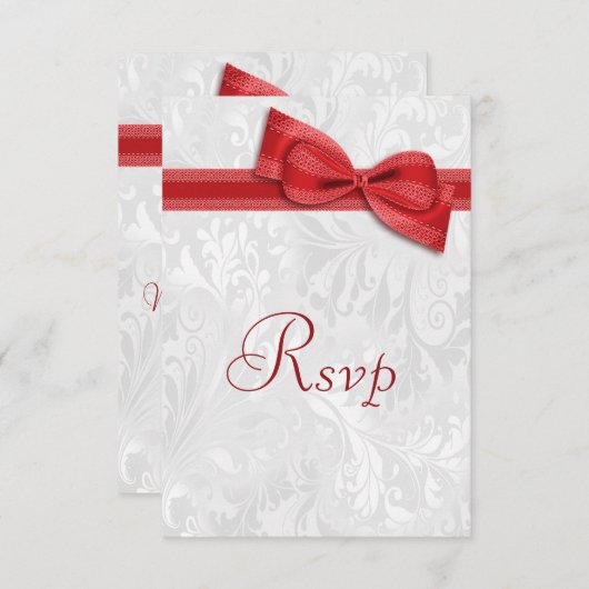 White Damask en Faux Bow RSVP (Voorkant / Achterkant)