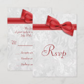 White Damask en Faux Bow RSVP Kaartje (Voorkant / Achterkant)
