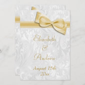 White Damask en Faux Bow Wedding Kaart (Voorkant / Achterkant)