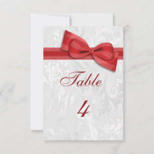 White Damask en Red Faux Bow Kaart