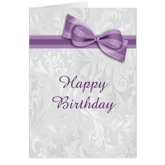 White Damask & Faux Bow Vrouw Birthday (Voorkant)