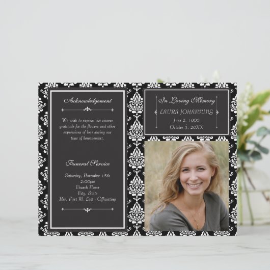 White Damask Funeral Programme (Staand voorkant)