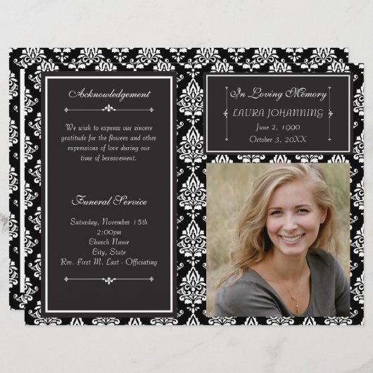 White Damask Funeral Programme (Devant / Derrière)