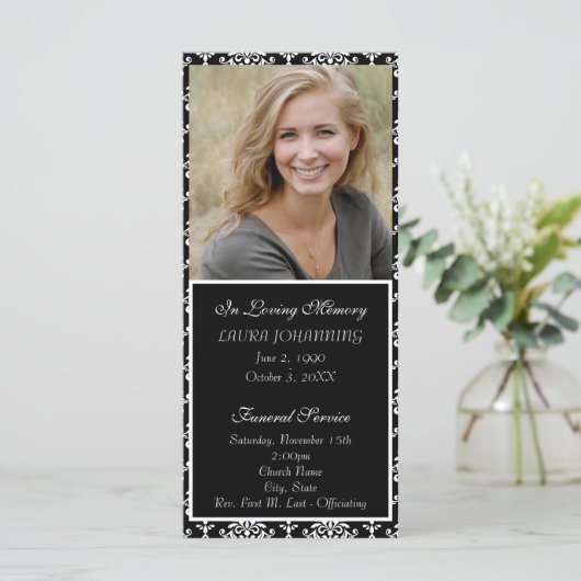 White Damask Funeral Programme/Obituary Programma (Staand voorkant)