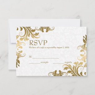 White Damask & Gold Lace RSVP-kaart RSVP Kaartje