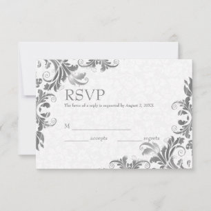 White Damask & Grey Lace RSVP-kaart RSVP Kaartje