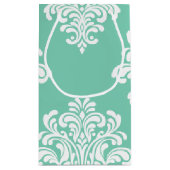 White Damask op Aqua Pattern Klein Cadeauzakje (Achterkant)