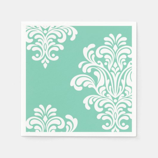 White Damask op Aqua Pattern Servetten (Voorkant)