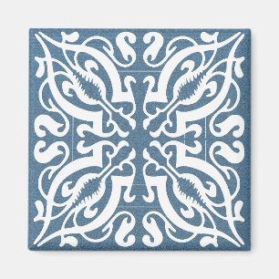 White Damask op Denim-achtergrond Magneet