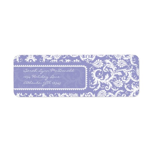 White Damask op Lila retouradres Etiket (Voorkant)