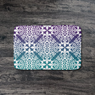 White Damask Paars en Blauwgroen ombre Badmat
