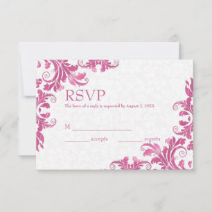 White Damask & Pink Lace RSVP-kaart RSVP Kaartje
