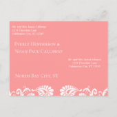 White  Damask toont Pinky Peach Aankondigingskaart (Achterkant)