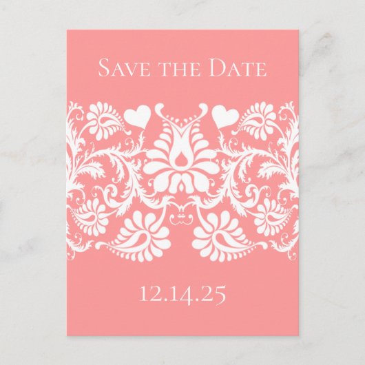 White  Damask toont Pinky Peach Aankondigingskaart (Voorkant)