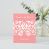White  Damask toont Pinky Peach Aankondigingskaart (Staand voorkant)